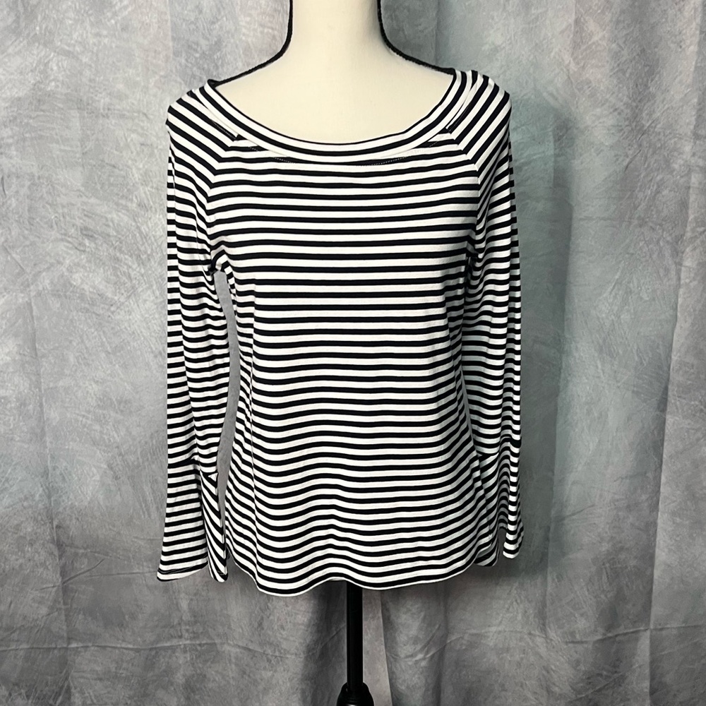 Talbots Black and White Striped Long Sleeve Top